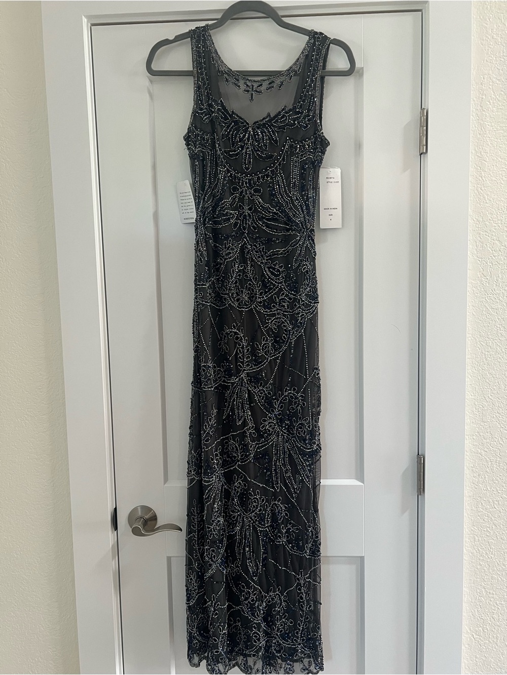 Pisarro Nights Black Beaded Illusion Maxi Dress